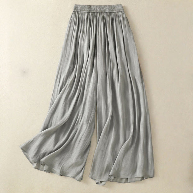 Buddha Stones Light Gray Pleated Design Elastic Waist Women's Wide Leg Pants With Pockets - LightGrey - US8-10，UK/AU12-14，EU40-42 (2XL) - image 1