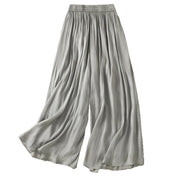 Buddha Stones Light Gray Pleated Design Elastic Waist Women's Wide Leg Pants With Pockets - image 17