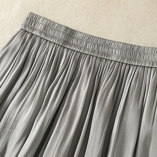 Buddha Stones Light Gray Pleated Design Elastic Waist Women's Wide Leg Pants With Pockets - image 7