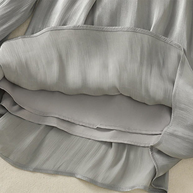 Buddha Stones Light Gray Pleated Design Elastic Waist Women's Wide Leg Pants With Pockets - image 11