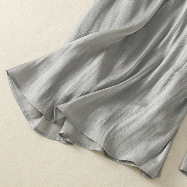 Buddha Stones Light Gray Pleated Design Elastic Waist Women's Wide Leg Pants With Pockets - image 12