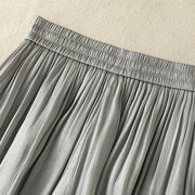 Buddha Stones Light Gray Pleated Design Elastic Waist Women's Wide Leg Pants With Pockets - image 6