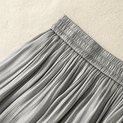 Buddha Stones Light Gray Pleated Design Elastic Waist Women's Wide Leg Pants With Pockets - image 9