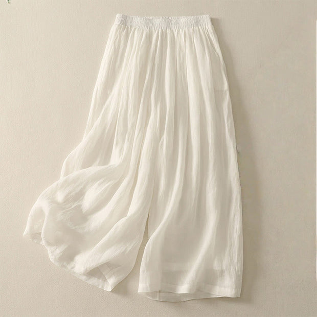 Buddha Stones 7-8 Length Elastic Waist Women's Wide Leg Cotton Linen Pants With Pockets - White - US8-10，UK/AU12-14，EU40-42 (2XL) - image 10