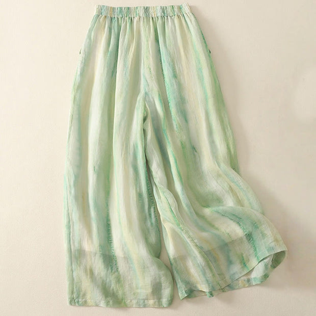 Buddha Stones 7-8 Length Elastic Waist Women's Wide Leg Cotton Linen Pants With Pockets - image 2