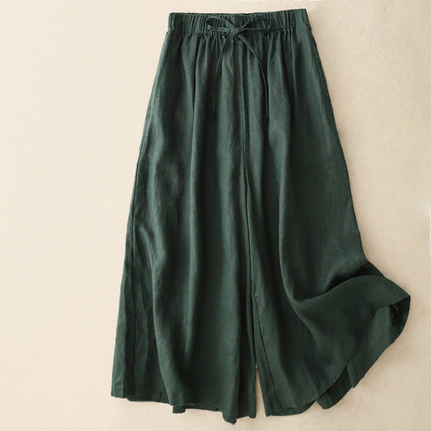Buddha Stones Summer Elastic Waist Women's Capri Cropped Wide Leg Pants With Pockets - SeaGreen - US14，UK/AU18，EU46 (3XL) - image 25