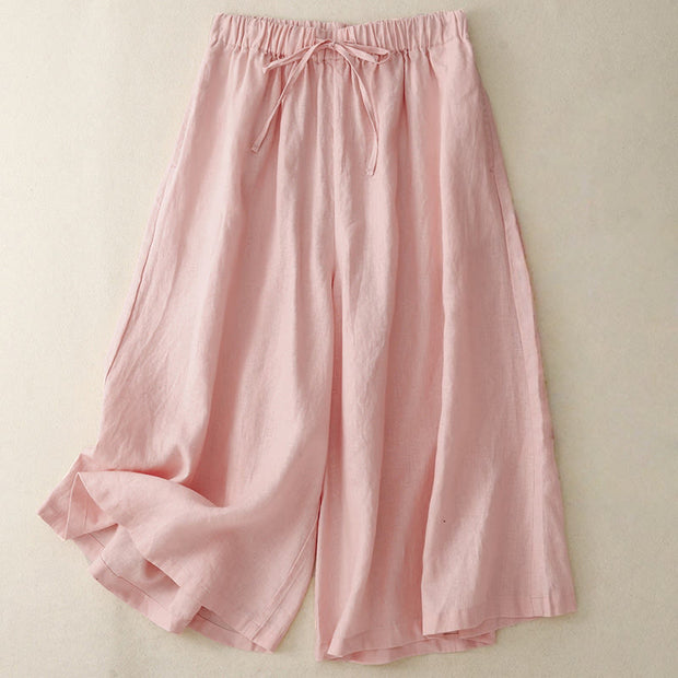 Buddha Stones Summer Elastic Waist Women's Capri Cropped Wide Leg Pants With Pockets - LightPink - US14，UK/AU18，EU46 (3XL) - image 7