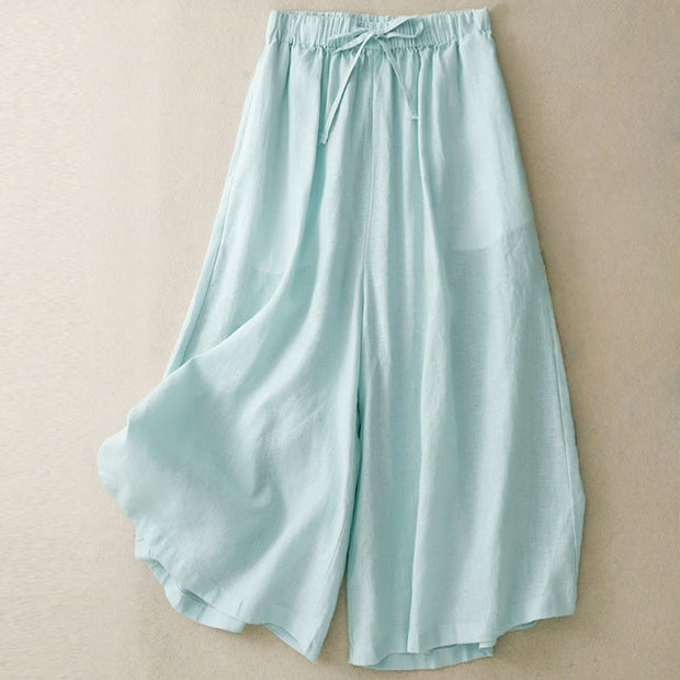 Buddha Stones Summer Elastic Waist Women's Capri Cropped Wide Leg Pants With Pockets - PaleTurquoise - US14，UK/AU18，EU46 (3XL) - image 1