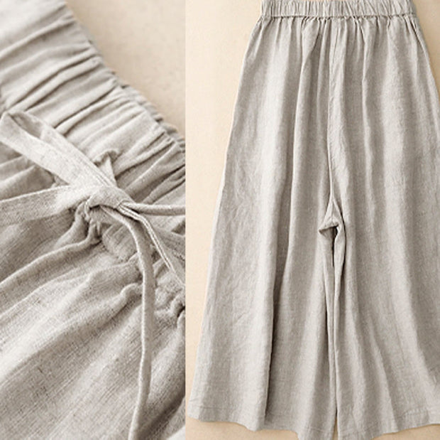 Buddha Stones Summer Elastic Waist Women's Capri Cropped Wide Leg Pants With Pockets - image 18