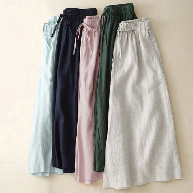 Buddha Stones Summer Elastic Waist Women's Capri Cropped Wide Leg Pants With Pockets - image 2