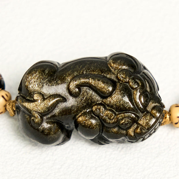 FREE Today: Luck and Wealth Gold Sheen Obsidian PiXiu Rope Bracelet