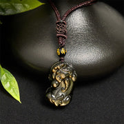Buddha Stones Gold Sheen Obsidian PiXiu Wealth Rope Necklace Pendant - image 2