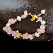 Buddha Stones Natural Gravel Rose Quartz Flower Pearl Healing Bracelet - Rose Quartz(Wrist Circumference: 14-16cm) - image 1
