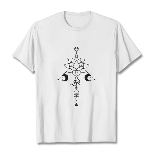 Buddha Stones Plain Lotus Flower Om Symbol Pattern Tee T-shirt - White - 2XL - image 6