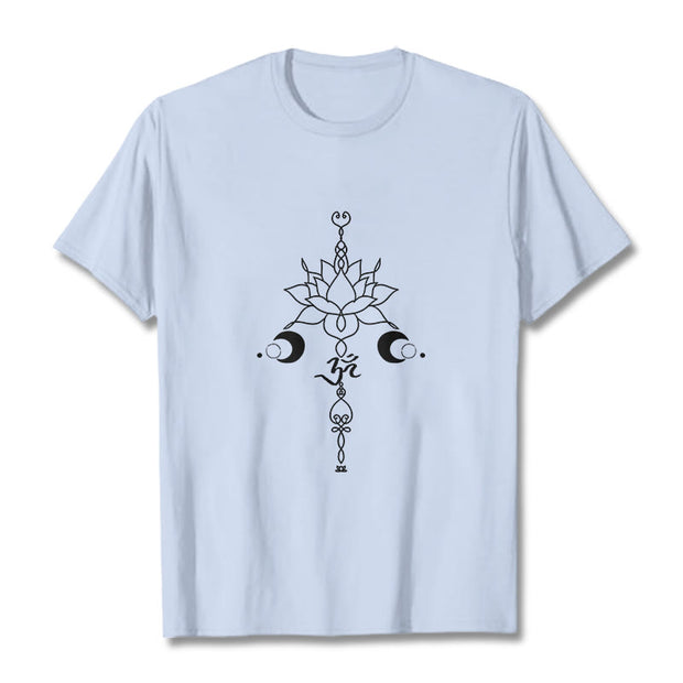 Buddha Stones Plain Lotus Flower Om Symbol Pattern Tee T-shirt - LightCyan - 2XL - image 19
