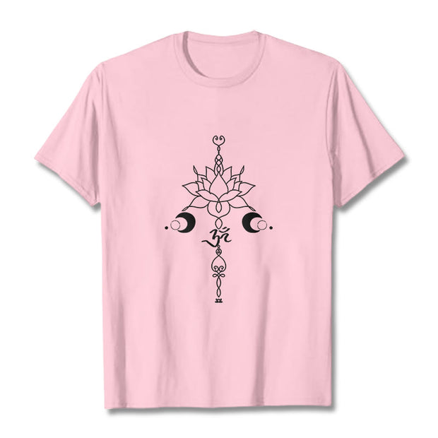 Buddha Stones Plain Lotus Flower Om Symbol Pattern Tee T-shirt - LightPink - 2XL - image 13