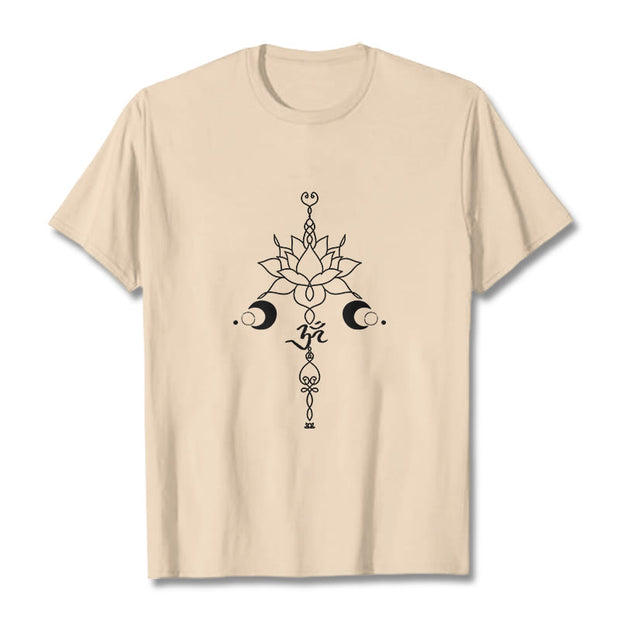 Buddha Stones Plain Lotus Flower Om Symbol Pattern Tee T-shirt - Bisque - 2XL - image 9