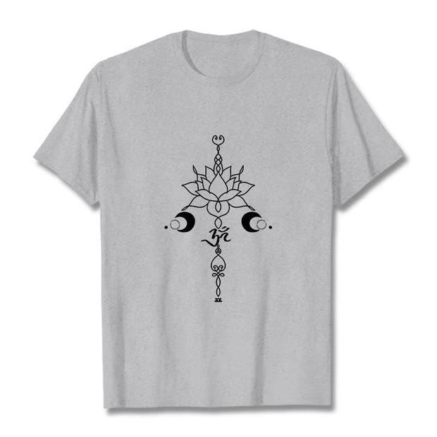 Buddha Stones Plain Lotus Flower Om Symbol Pattern Tee T-shirt - LightGrey - 2XL - image 20