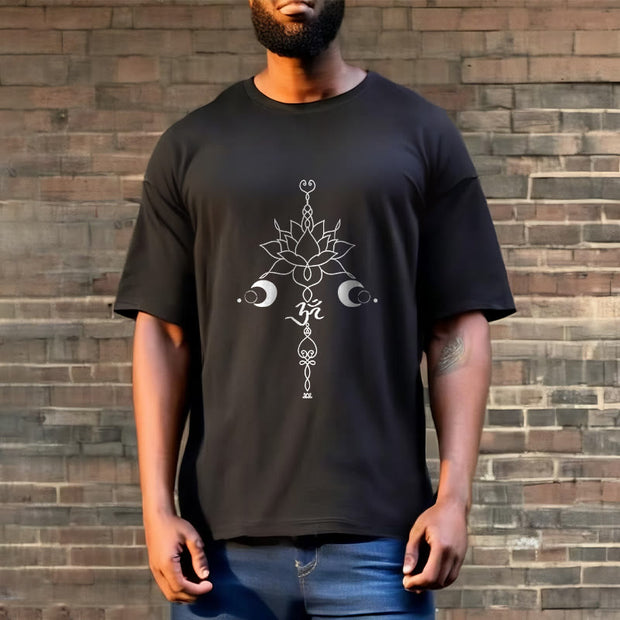 Buddha Stones Plain Lotus Flower Om Symbol Pattern Tee T-shirt - image 3