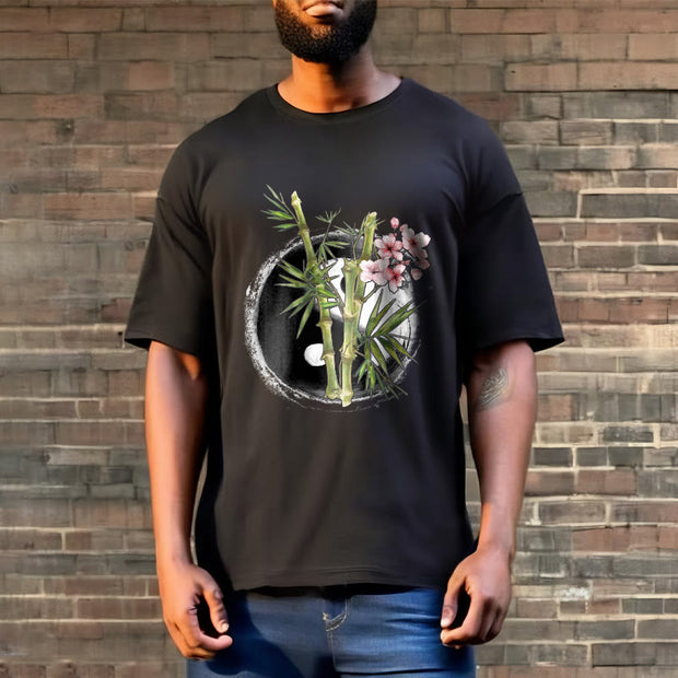 Buddha Stones Yin Yang Bamboo Peach Blossoms Pattern Tee T-shirt - image 3