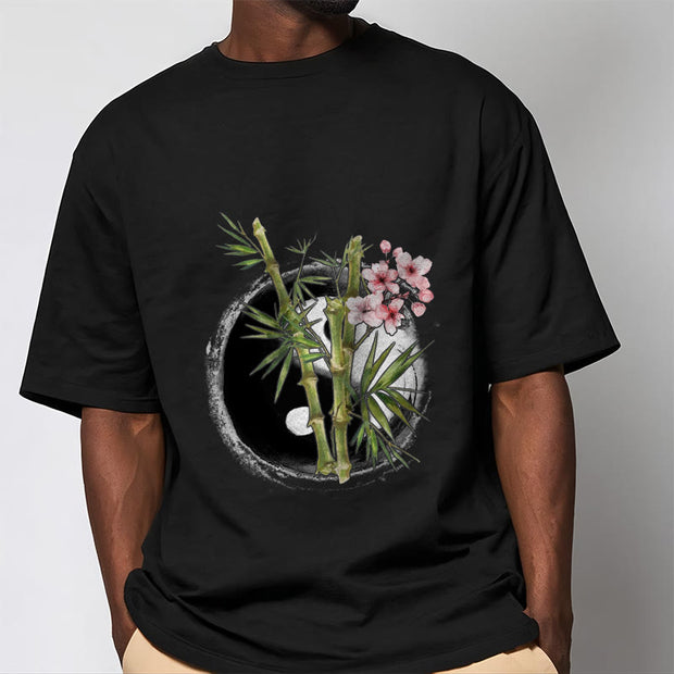 Buddha Stones Yin Yang Bamboo Peach Blossoms Pattern Tee T-shirt - image 2