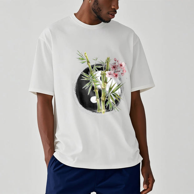 Buddha Stones Yin Yang Bamboo Peach Blossoms Pattern Tee T-shirt - image 7