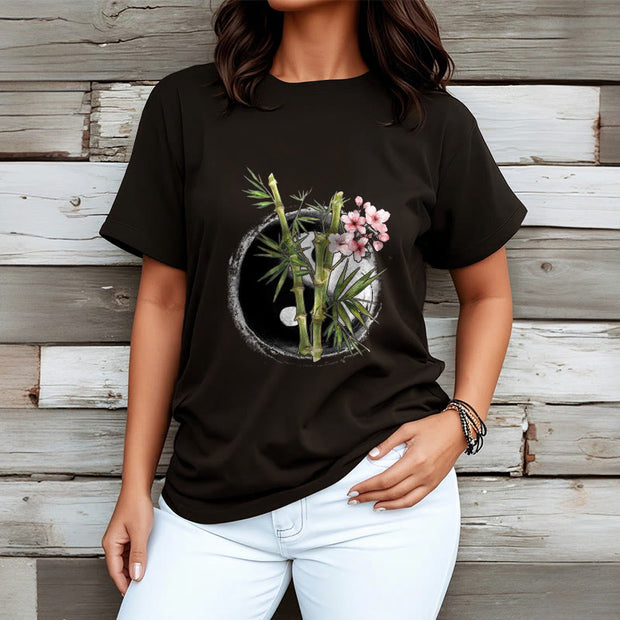 Buddha Stones Yin Yang Bamboo Peach Blossoms Pattern Tee T-shirt - image 4