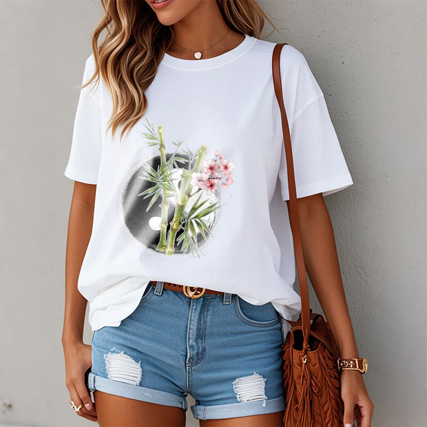 Buddha Stones Yin Yang Bamboo Peach Blossoms Pattern Tee T-shirt - image 8