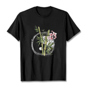 Buddha Stones Yin Yang Bamboo Peach Blossoms Pattern Tee T-shirt - Black - 2XL - image 1