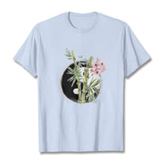 Buddha Stones Yin Yang Bamboo Peach Blossoms Pattern Tee T-shirt - LightCyan - 2XL - image 19