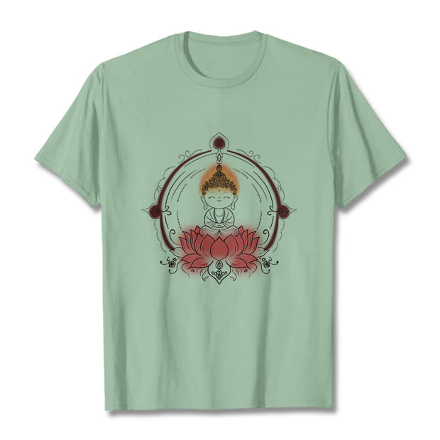 Buddha Stones Joyful Buddha Lotus Mandala Pattern Tee T-shirt - PaleGreen - 2XL - image 15