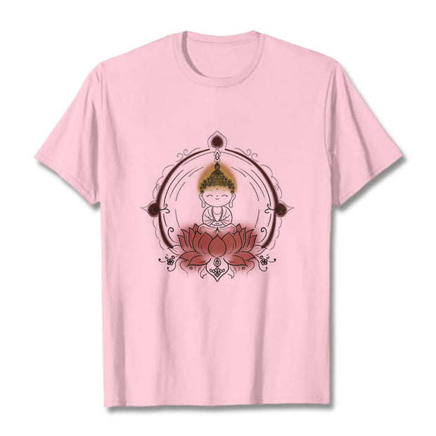 Buddha Stones Joyful Buddha Lotus Mandala Pattern Tee T-shirt - LightPink - 2XL - image 13