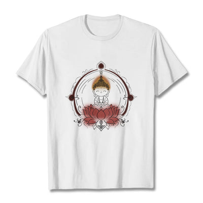 Buddha Stones Joyful Buddha Lotus Mandala Pattern Tee T-shirt - White - 2XL - image 1
