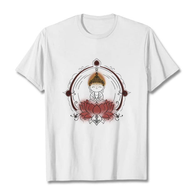 Buddha Stones Joyful Buddha Lotus Mandala Pattern Tee T-shirt - White - 2XL - image 1