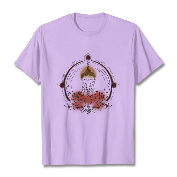 Buddha Stones Joyful Buddha Lotus Mandala Pattern Tee T-shirt - Plum - 2XL - image 17