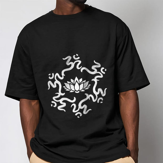 Buddha Stones OM Symbol Lotus Flower Pattern Tee T-shirt - image 3