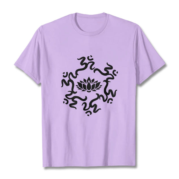 Buddha Stones OM Symbol Lotus Flower Pattern Tee T-shirt - Plum - 2XL - image 18