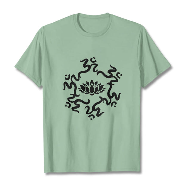 Buddha Stones OM Symbol Lotus Flower Pattern Tee T-shirt - PaleGreen - 2XL - image 16