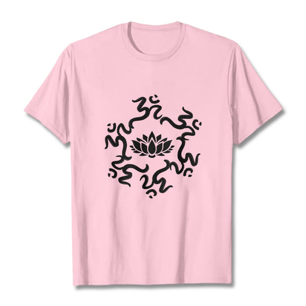 Buddha Stones OM Symbol Lotus Flower Pattern Tee T-shirt - LightPink - 2XL - image 14