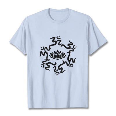 Buddha Stones OM Symbol Lotus Flower Pattern Tee T-shirt - LightCyan - 2XL - image 1