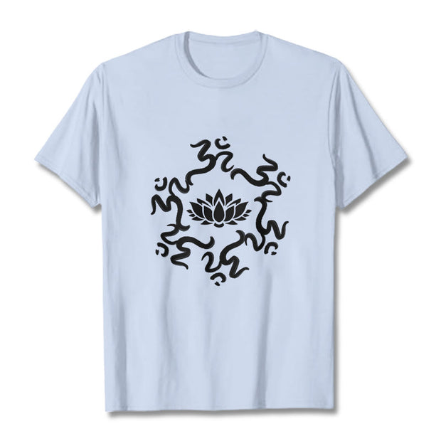 Buddha Stones OM Symbol Lotus Flower Pattern Tee T-shirt - LightCyan - 2XL - image 1