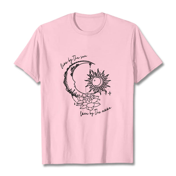 Buddha Stones Sun Moon Lotus Flower Pattern Tee T-shirt - LightPink - 2XL - image 13