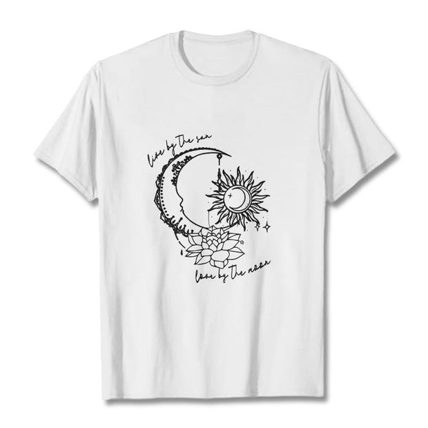 Buddha Stones Sun Moon Lotus Flower Pattern Tee T-shirt - White - 2XL - image 8