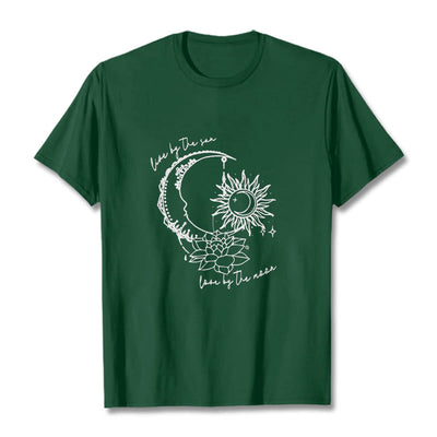 Buddha Stones Sun Moon Lotus Flower Pattern Tee T-shirt - ForestGreen - 2XL - image 1
