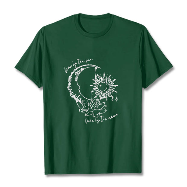 Buddha Stones Sun Moon Lotus Flower Pattern Tee T-shirt - ForestGreen - 2XL - image 1