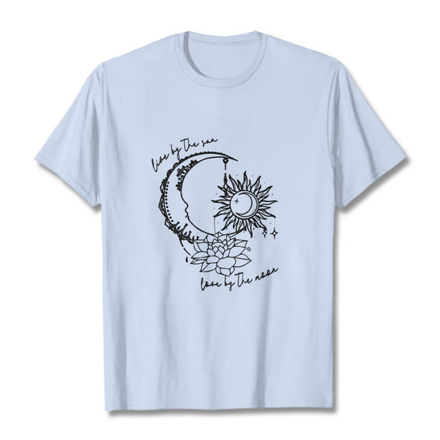 Buddha Stones Sun Moon Lotus Flower Pattern Tee T-shirt - LightCyan - 2XL - image 19