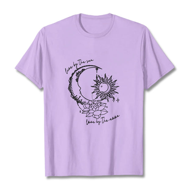 Buddha Stones Sun Moon Lotus Flower Pattern Tee T-shirt - Plum - 2XL - image 17
