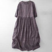Buddha Stones Back Button Dot Pattern Half Sleeve Cotton Linen Midi Dress With Pockets - MediumOrchid - US8-10，UK/AU12-14，EU40-42 (2XL) - image 1