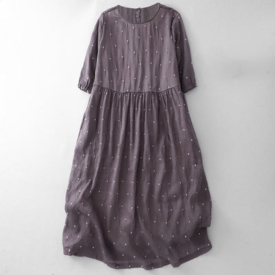 Buddha Stones Back Button Dot Pattern Half Sleeve Cotton Linen Midi Dress With Pockets - MediumOrchid - US8-10，UK/AU12-14，EU40-42 (2XL) - image 1