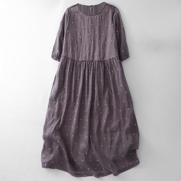 Buddha Stones Back Button Dot Pattern Half Sleeve Cotton Linen Midi Dress With Pockets - MediumOrchid - US8-10，UK/AU12-14，EU40-42 (2XL) - image 1